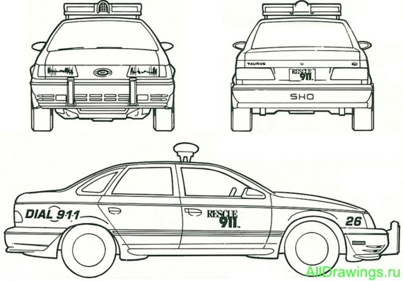 Ford Taurus SHO Police Car - drawings (drawings) of the car